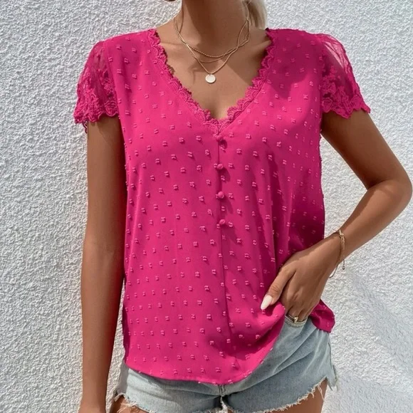 08 Boho Swiss Dot Floral Lace Blouse - Picture 3 of 5